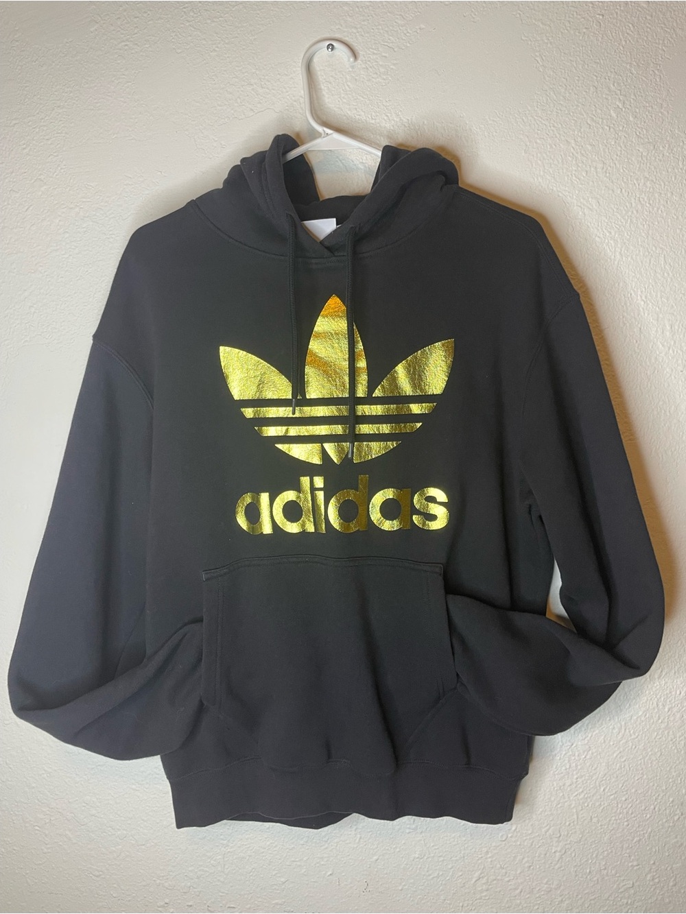 adidas Black Hoodie with Gold Trefoil Logo